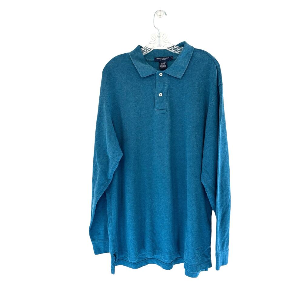 Daniel Cremieux Men's Blue Long Sleeve Half Button Cotton Polo Shirt Size Large
